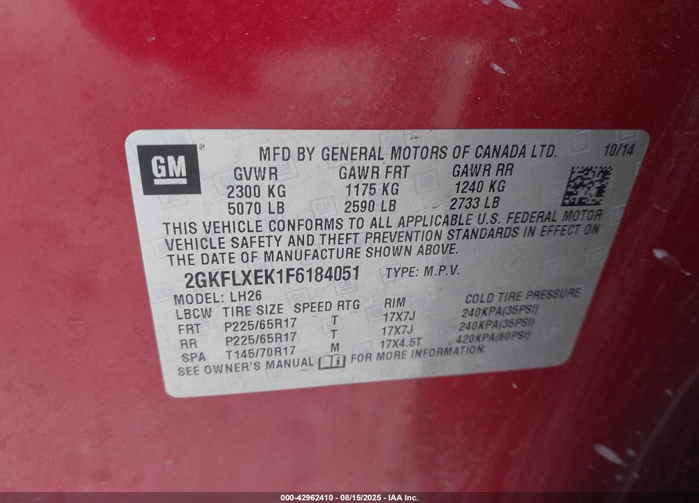 2015 GMC TERRAIN VIN: 2GKFLXEK1F6184051