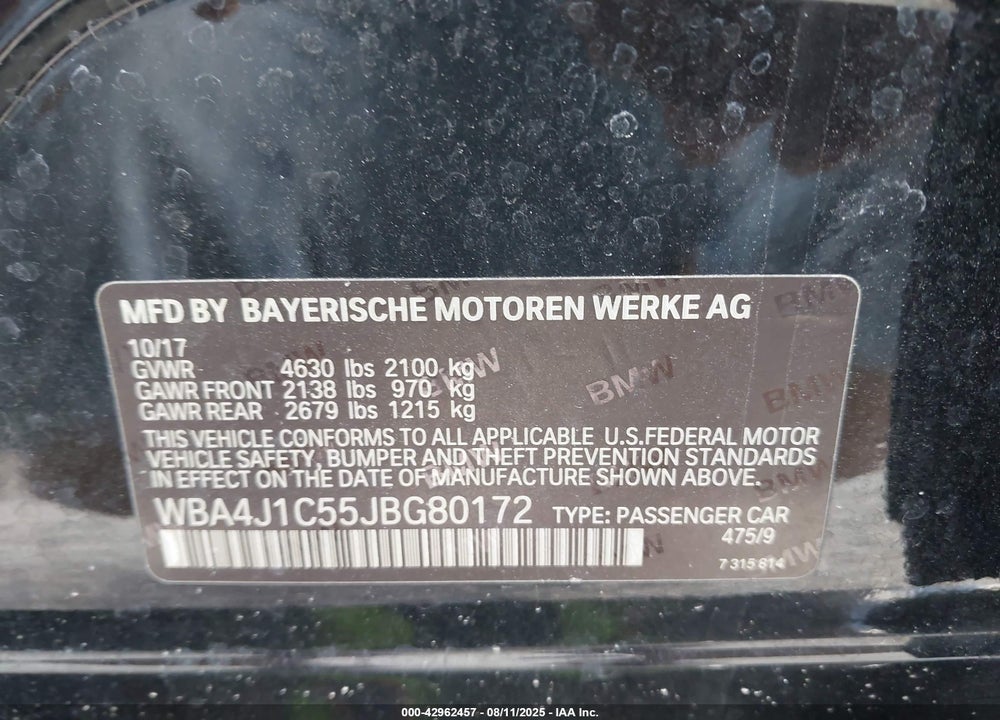 2018 BMW 4 SERIES VIN: WBA4J1C55JBG80172