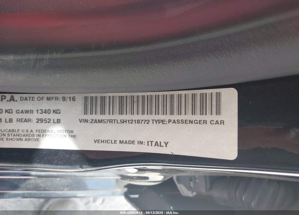 2017 MASERATI GHIBLI S Q4 VIN: ZAM57RTL5H1218772