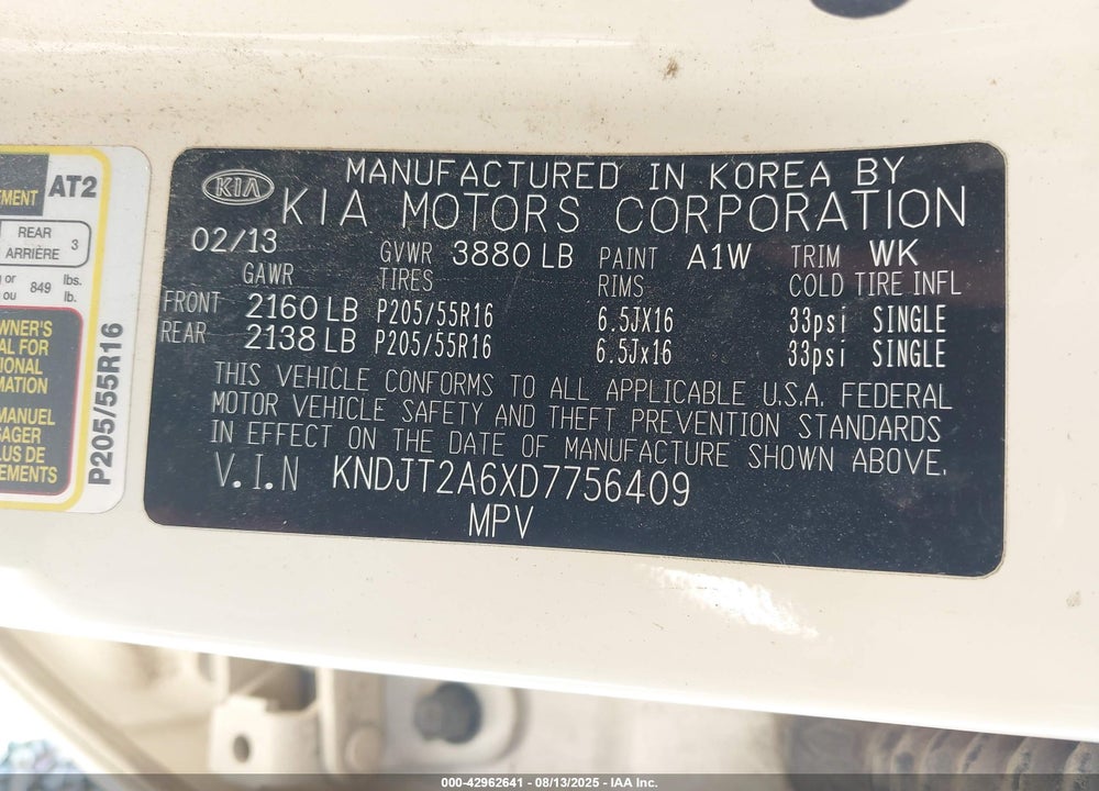 2013 KIA SOUL VIN: KNDJT2A6XD7756409
