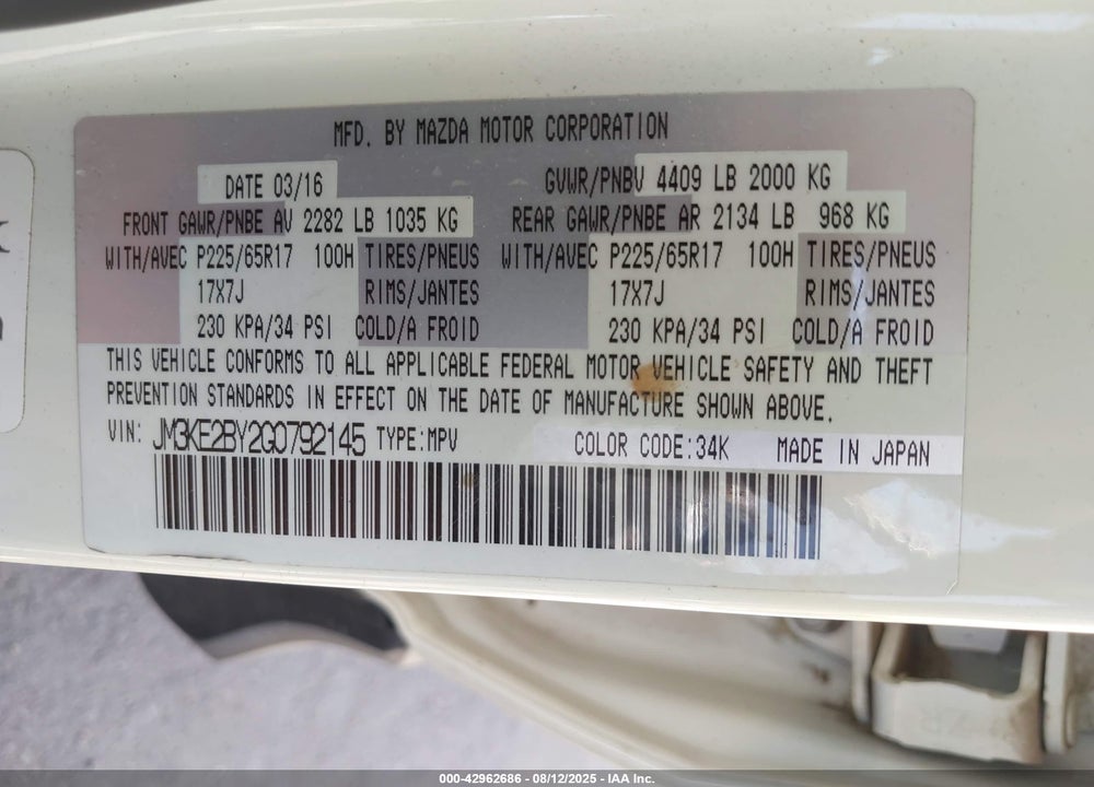 2016 MAZDA CX-5 VIN: JM3KE2BY2G0792145