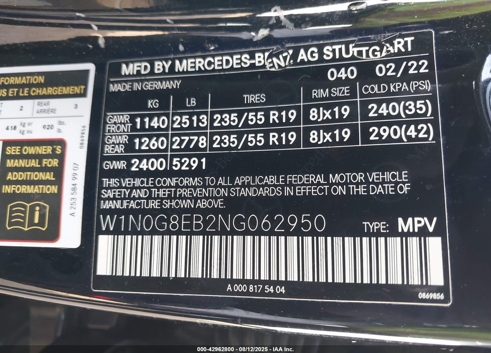 2022 MERCEDES-BENZ GLC 300 VIN: W1N0G8EB2NG062950
