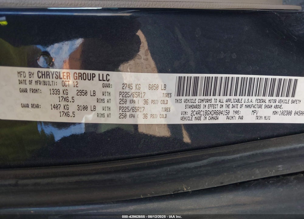 2013 CHRYSLER TOWN & COUNTRY TOURING VIN: 2C4RC1BGXDR604150