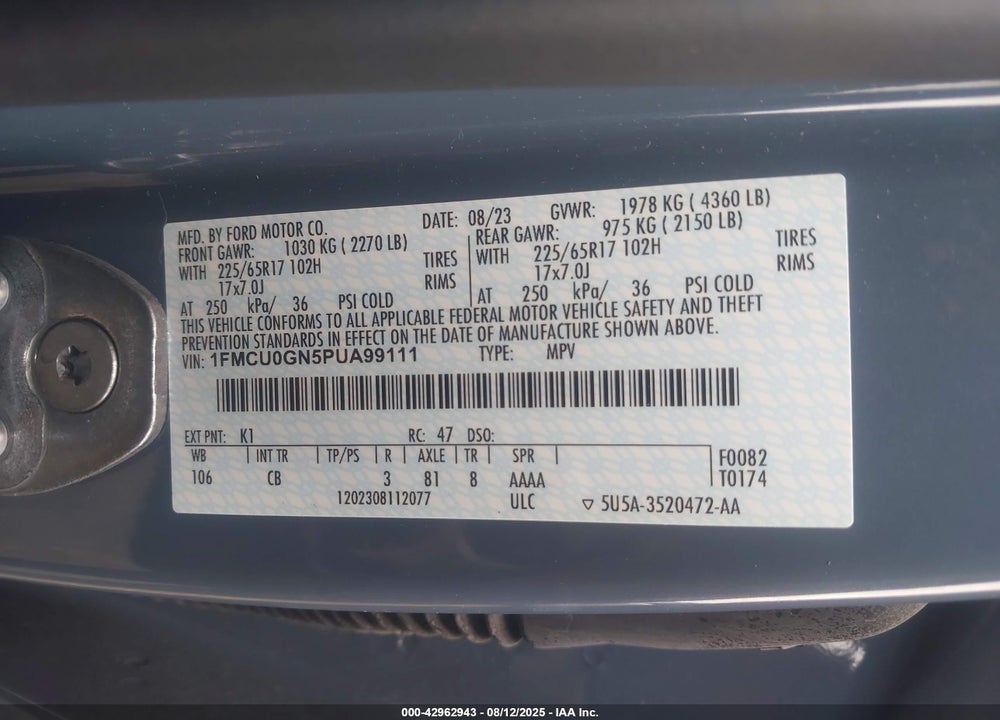 2023 FORD ESCAPE VIN: 1FMCU0GN5PUA99111