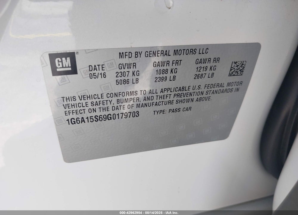 2016 CADILLAC CTS-V VIN: 1G6A15S69G0179703