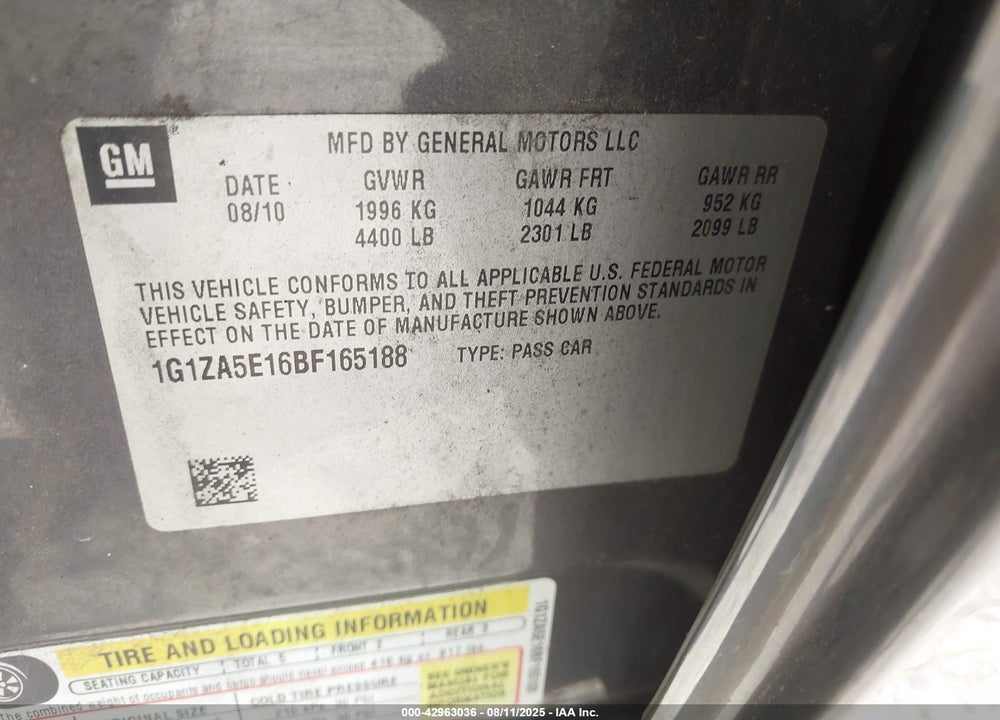 2011 CHEVROLET MALIBU LS VIN: 1G1ZA5E16BF165188