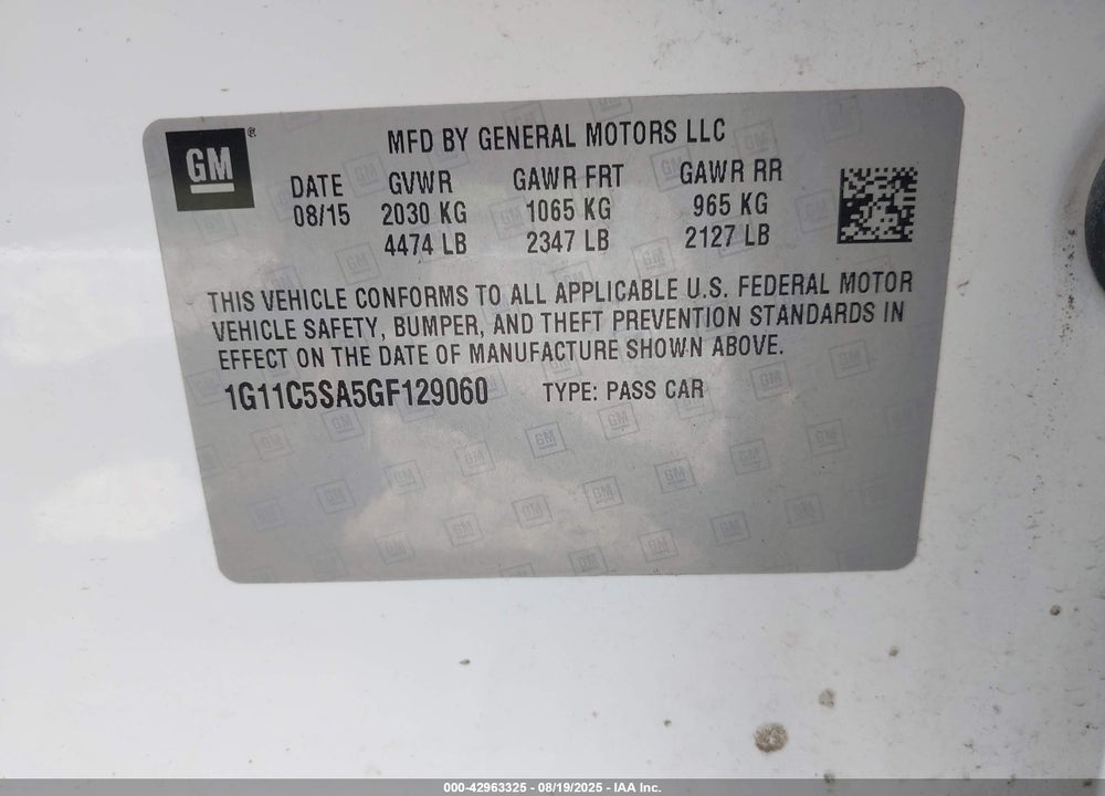 2016 CHEVROLET MALIBU LIMITED LT VIN: 1G11C5SA5GF129060