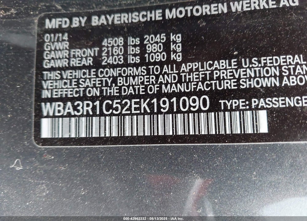 2014 BMW 4 SERIES VIN: WBA3R1C52EK191090