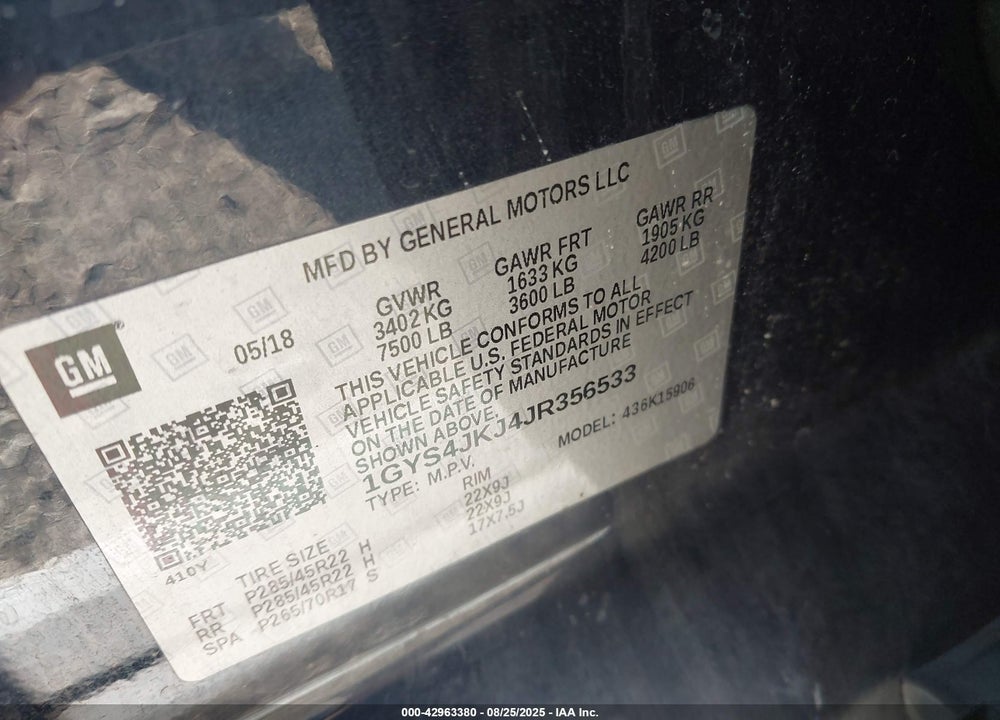 2018 CADILLAC ESCALADE ESV VIN: 1GYS4JKJ4JR356533