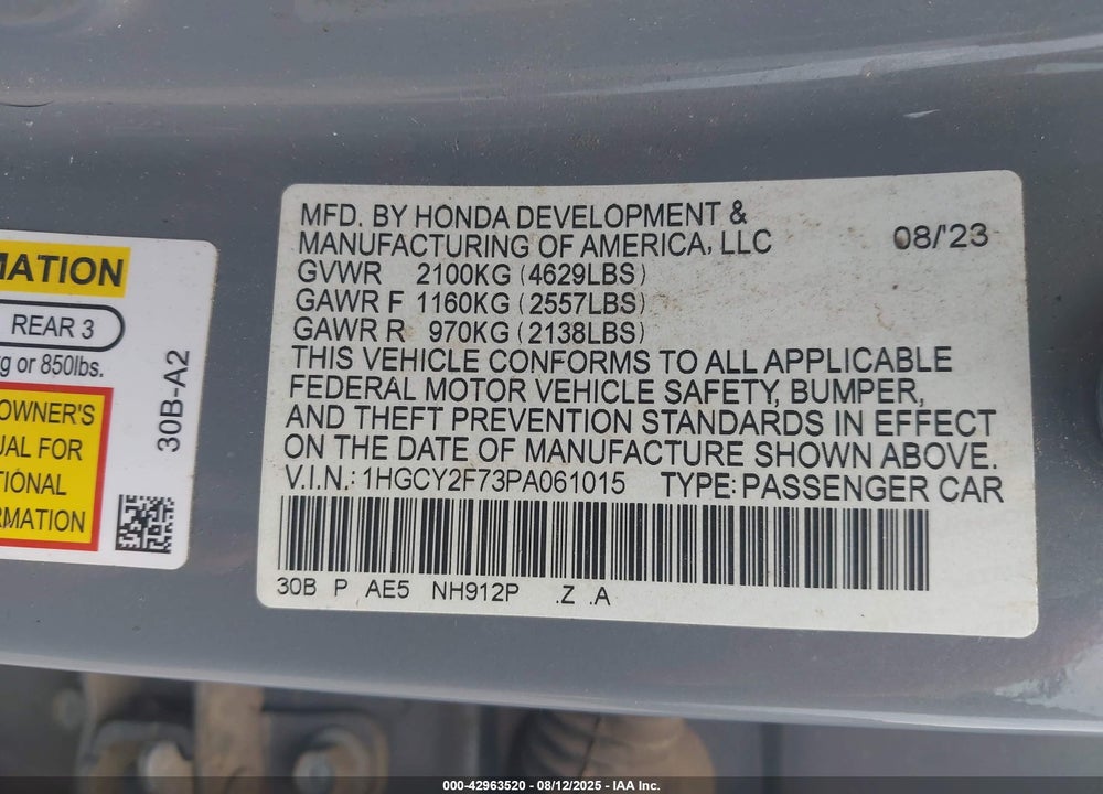 2023 HONDA ACCORD HYBRID SPORT-L VIN: 1HGCY2F73PA061015