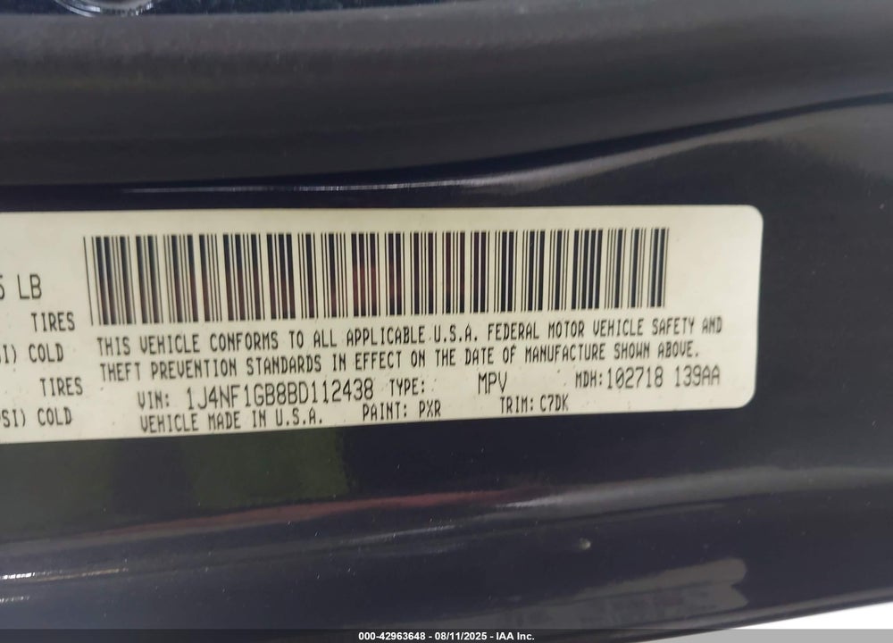 2011 JEEP PATRIOT SPORT VIN: 1J4NF1GB8BD112438