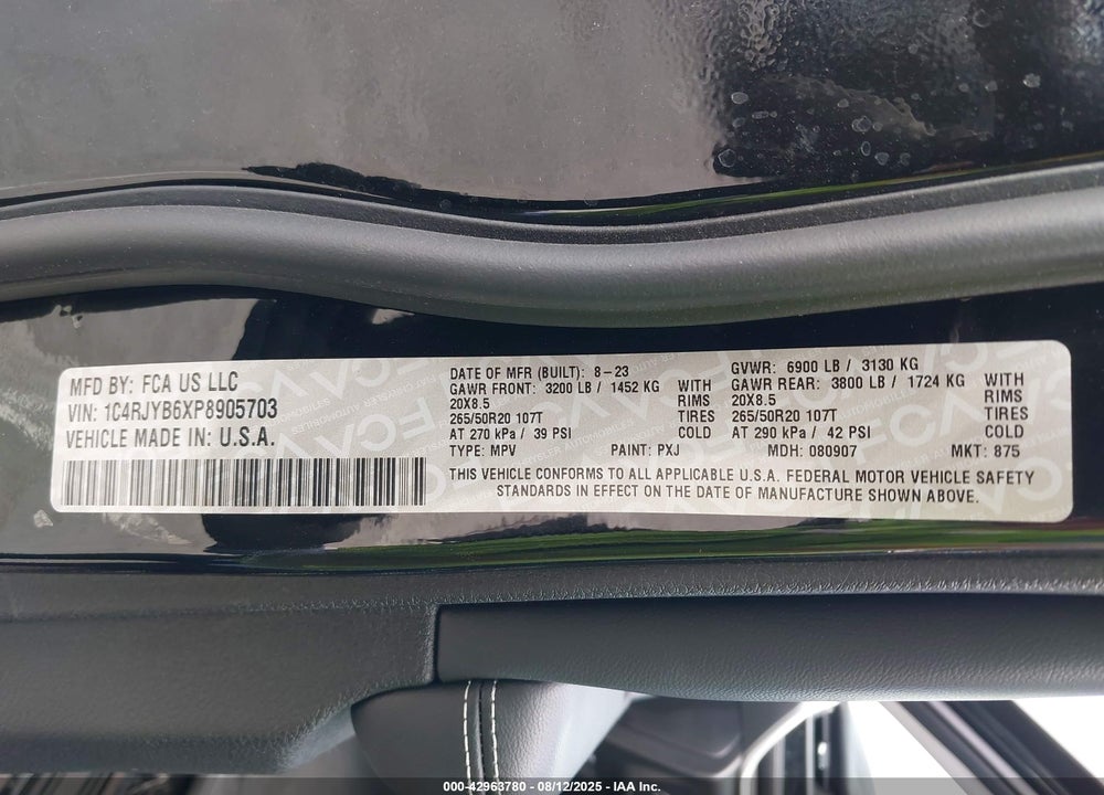 2023 JEEP GRAND CHEROKEE VIN: 1C4RJYB6XP8905703
