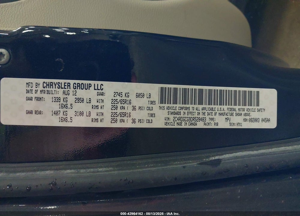 2013 DODGE GRAND CARAVAN SXT VIN: 2C4RDGCG9DR528483