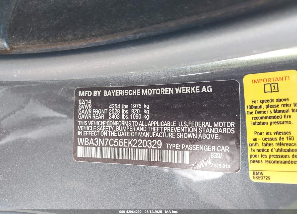 2014 BMW 4 SERIES VIN: WBA3N7C56EK220329