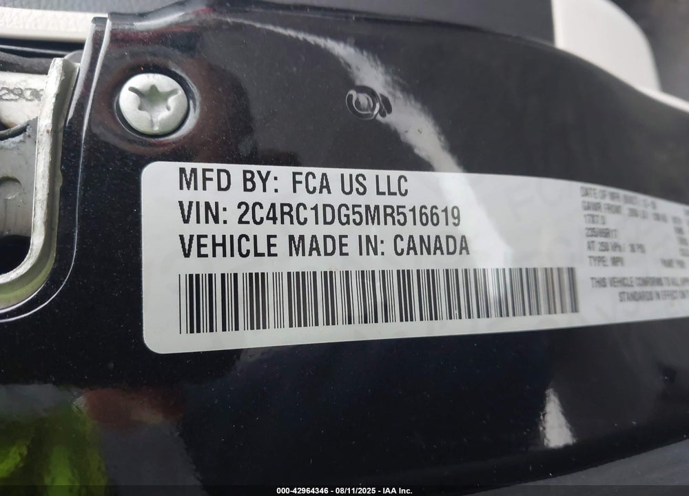2021 CHRYSLER VOYAGER LXI VIN: 2C4RC1DG5MR516619