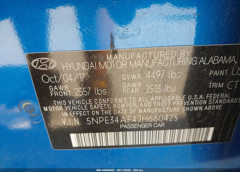 2018 HYUNDAI SONATA VIN: 5NPE34AF4JH660425