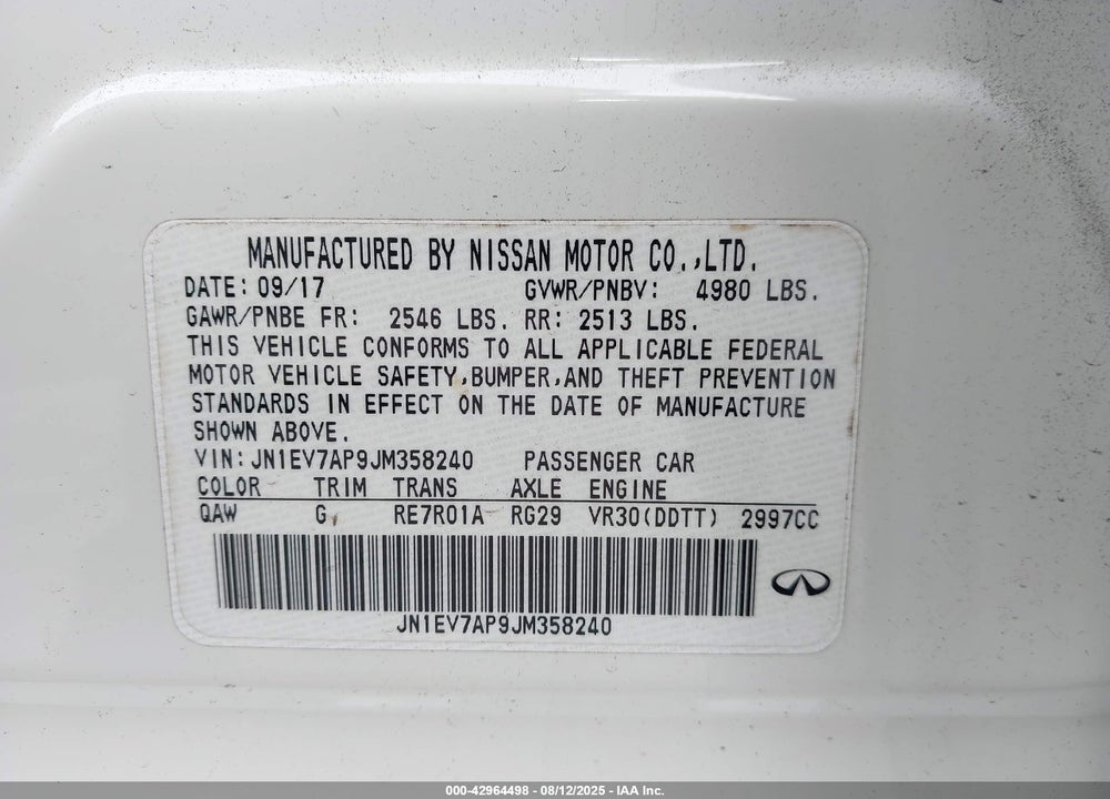 2018 INFINITI Q50 VIN: JN1EV7AP9JM358240