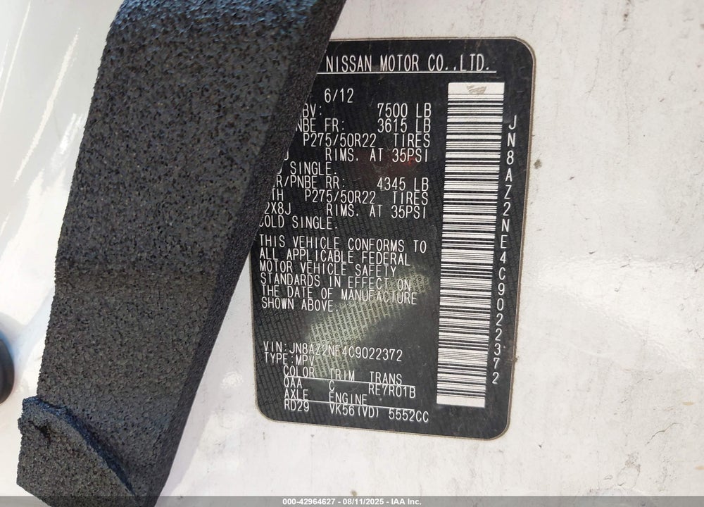2012 INFINITI QX56 VIN: JN8AZ2NE4C9022372