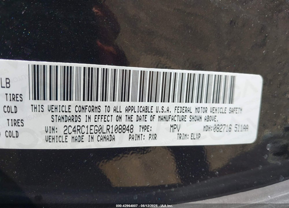 2020 CHRYSLER PACIFICA TOURING L PLUS VIN: 2C4RC1EG0LR108848