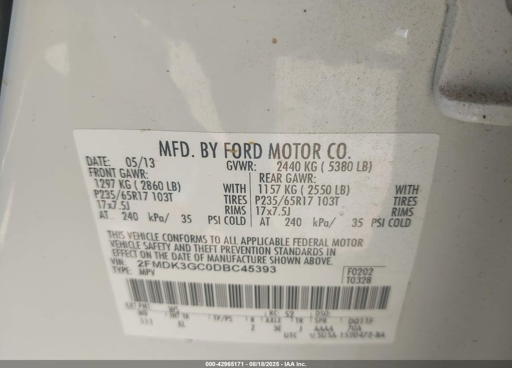 2013 FORD EDGE SE VIN: 2FMDK3GC0DBC45393