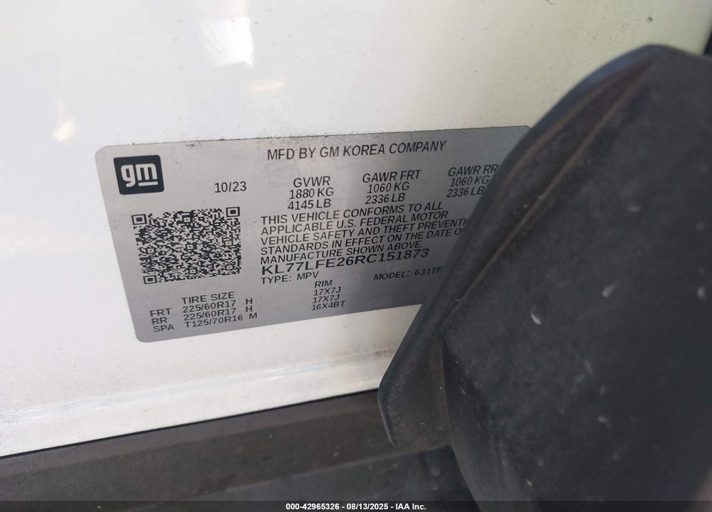 2024 CHEVROLET TRAX VIN: KL77LFE26RC151873
