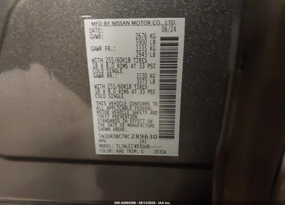 2024 NISSAN PATHFINDER VIN: 5N1DR3BC7RC289630