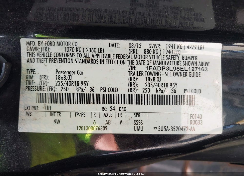 2014 FORD FOCUS ST VIN: 1FADP3L98EL127163