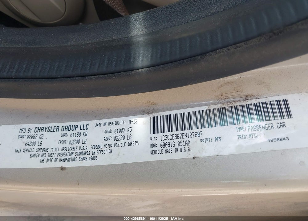 2014 CHRYSLER 200 VIN: 1C3CCBBB7EN107687