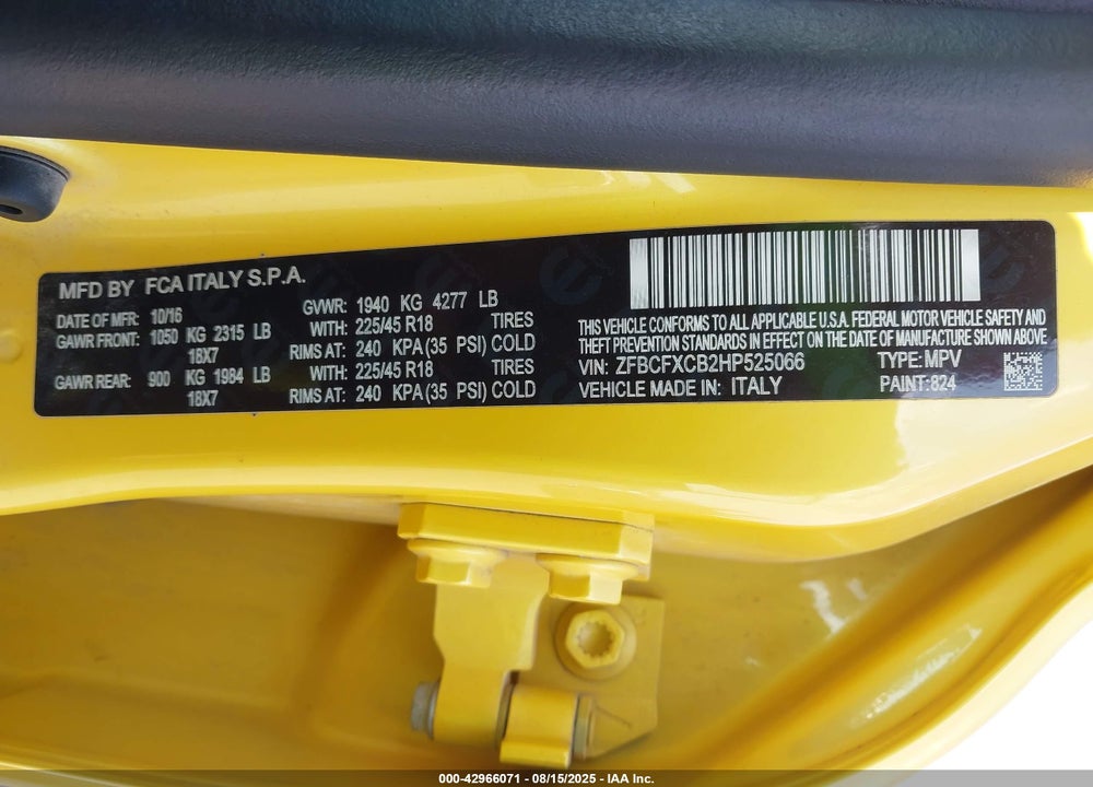 2017 FIAT 500X VIN: ZFBCFXCB2HP525066