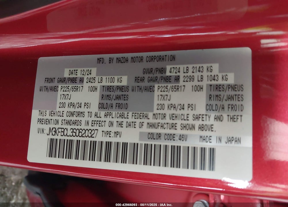 2025 MAZDA CX-5 VIN: JM3KFBCL3S0620327