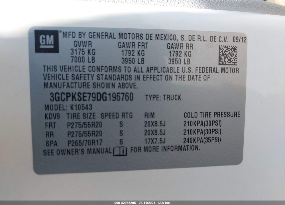 2013 CHEVROLET SILVERADO 1500 VIN: 3GCPKSE79DG196760
