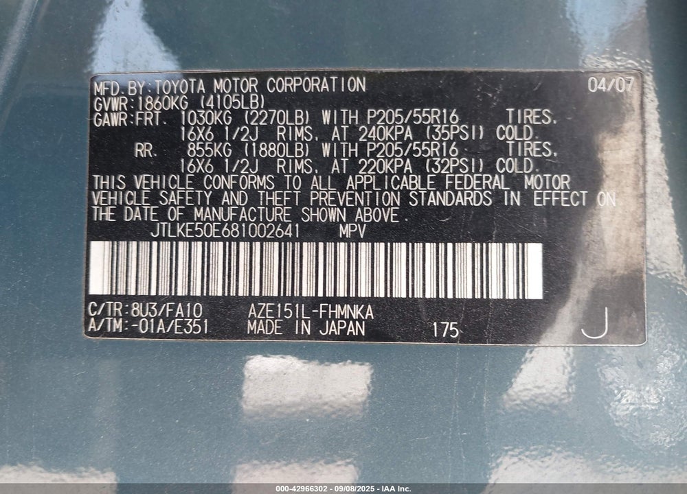 2008 SCION XB VIN: JTLKE50E681002641
