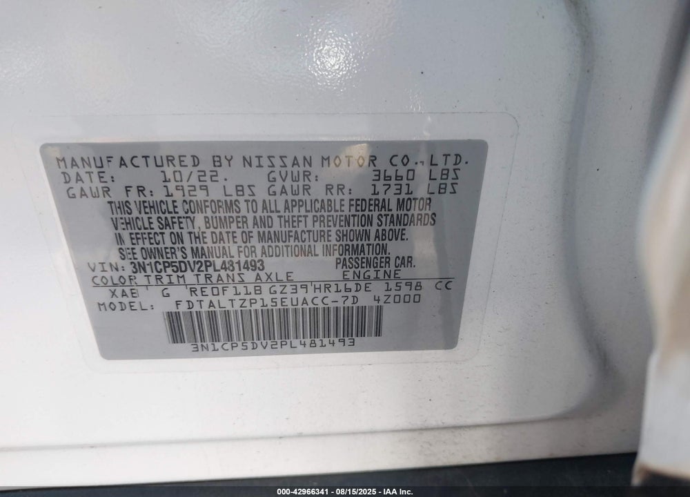 2023 NISSAN KICKS SR XTRONIC CVT VIN: 3N1CP5DV2PL481493