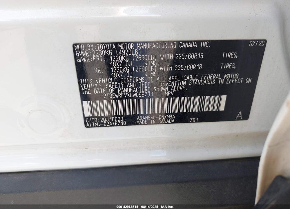 2020 TOYOTA RAV4 HYBRID XSE VIN: 2T3EWRFVXLW099731