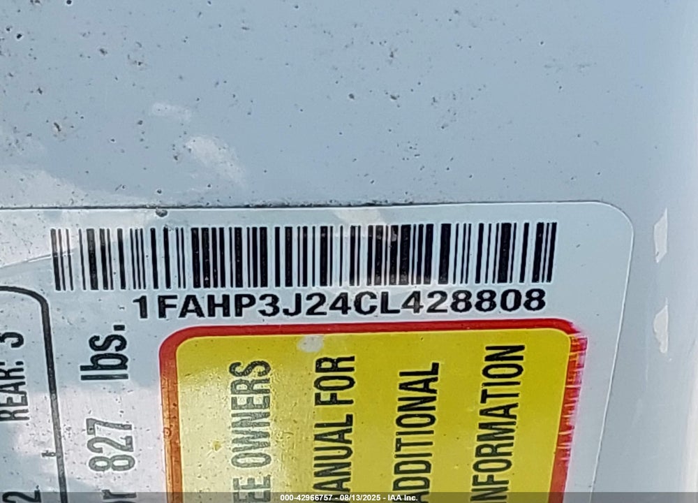 2012 FORD FOCUS VIN: 1FAHP3J24CL428808