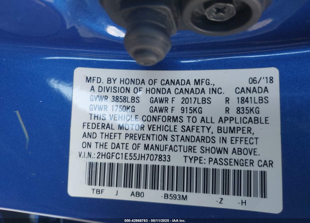 2018 HONDA CIVIC SI VIN: 2HGFC1E55JH707833