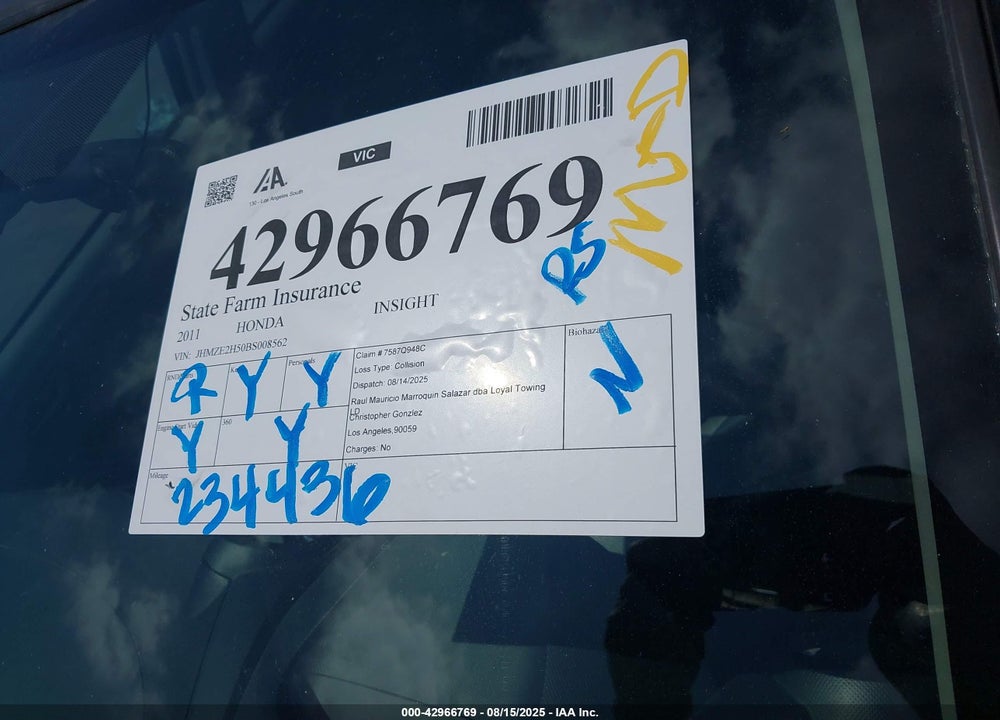 2011 HONDA INSIGHT VIN: JHMZE2H50BS008562