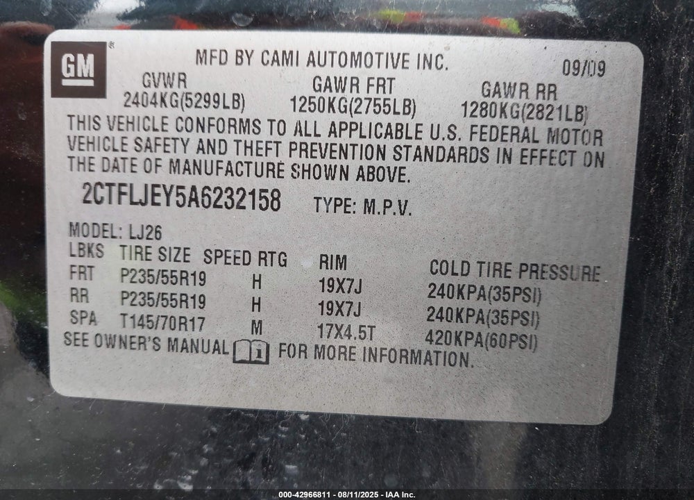 2010 GMC TERRAIN VIN: 2CTFLJEY5A6232158