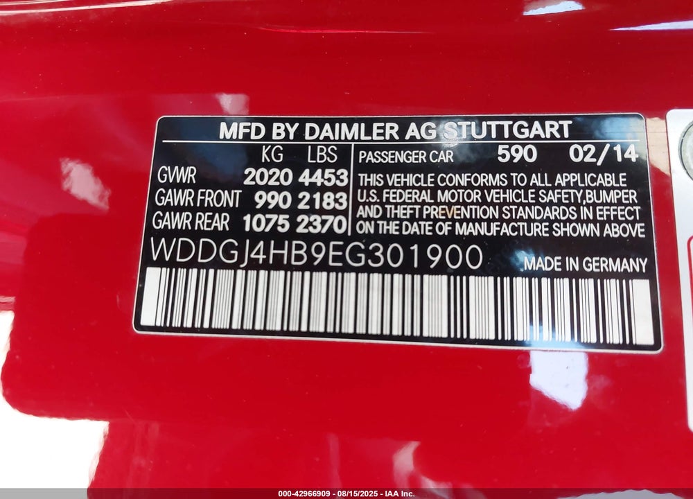 2014 MERCEDES-BENZ C CLASS VIN: WDDGJ4HB9EG301900