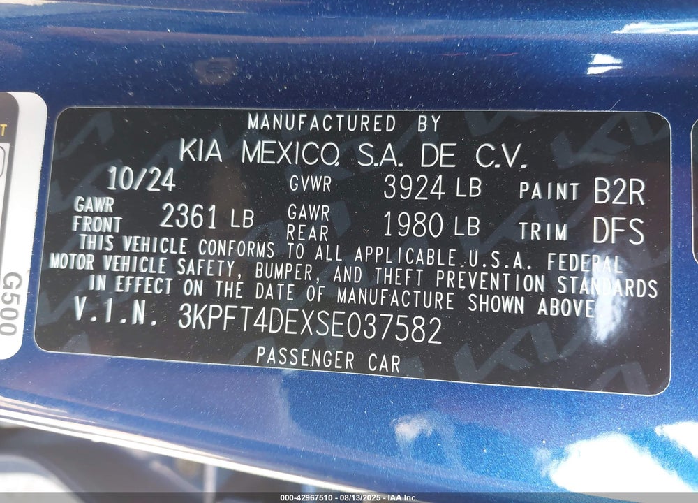 2025 KIA K4 VIN: 3KPFT4DEXSE037582