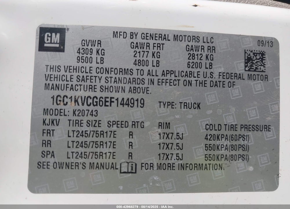 2014 CHEVROLET SILVERADO 2500 VIN: 1GC1KVCG6EF144919