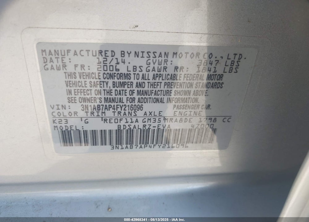 2015 NISSAN SENTRA VIN: 3N1AB7AP4FY216096