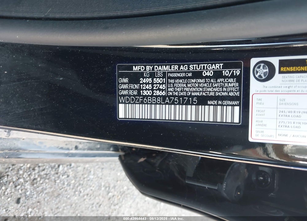 2020 MERCEDES-BENZ E-CLASS VIN: WDDZF6BB8LA751715