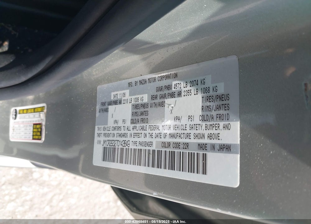 2007 MAZDA 5 SPORT VIN: JM1CR293270143649