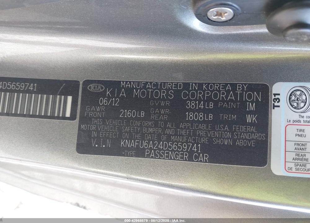 2013 KIA FORTE VIN: KNAFU6A24D5659741