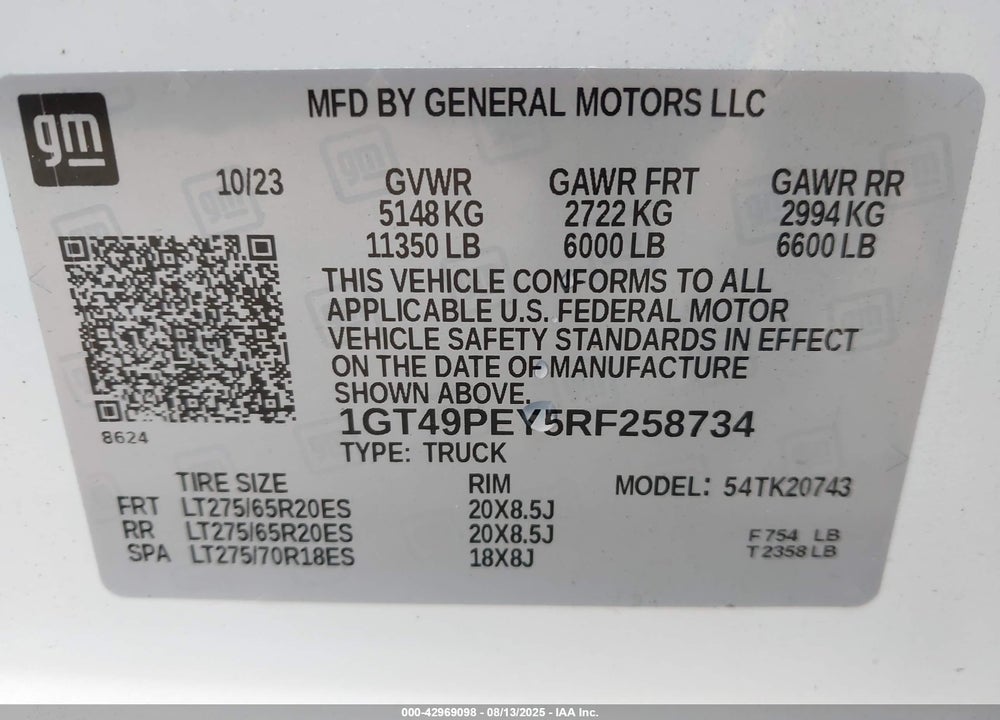 2024 GMC SIERRA 2500HD 4WD STANDARD BED AT4 VIN: 1GT49PEY5RF258734