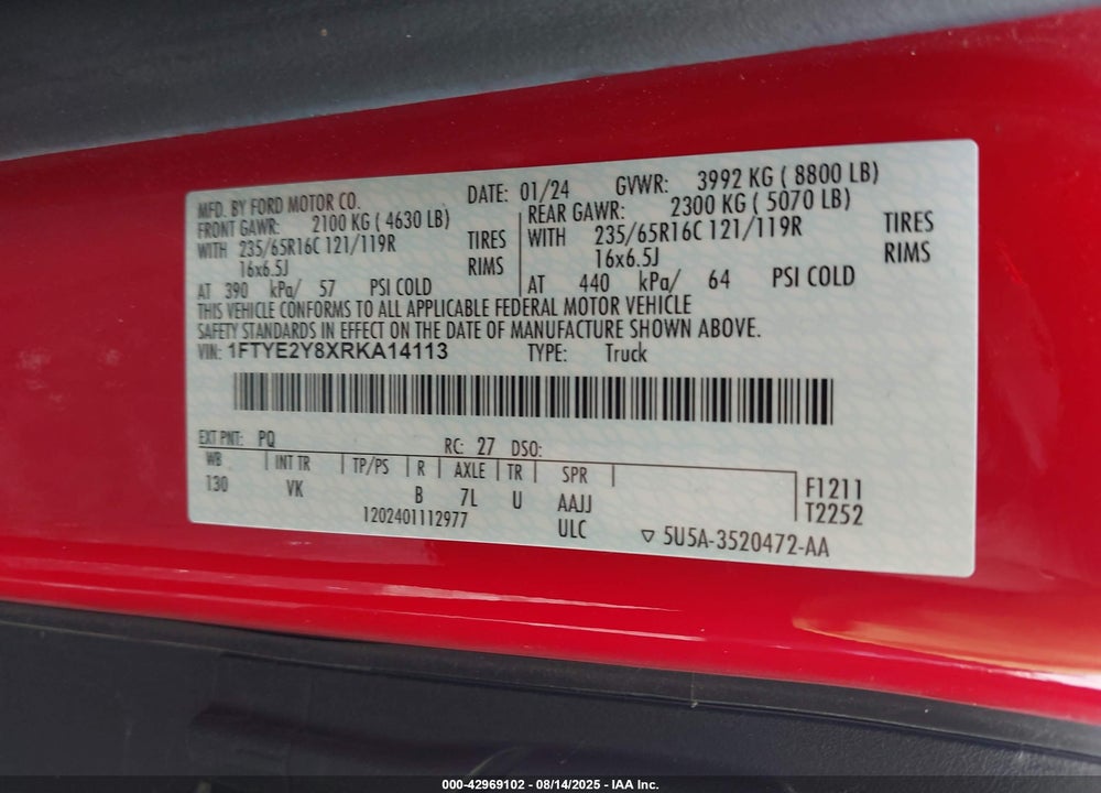 2024 FORD TRANSIT-150 VIN: 1FTYE2Y8XRKA14113