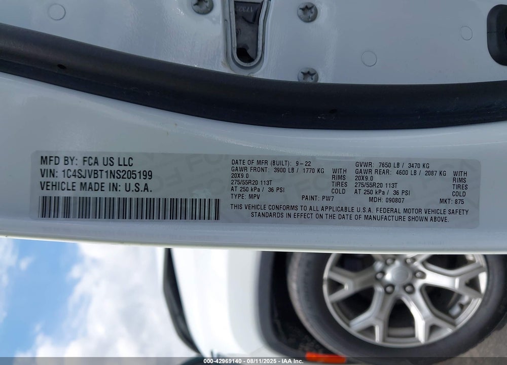2022 JEEP WAGONEER VIN: 1C4SJVBT1NS205199