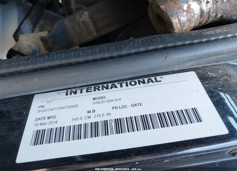 2019 INTERNATIONAL HX VIN: 3HSDTAPT7KN750589