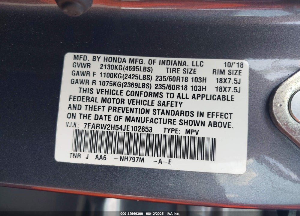 2018 HONDA CR-V EX VIN: 7FARW2H54JE102653